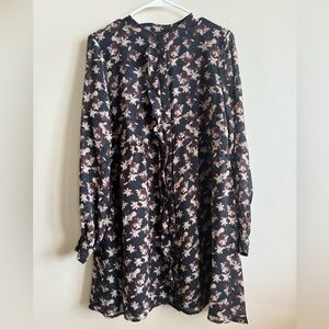 Frank & Oak Black Floral Long Sleeve Dress